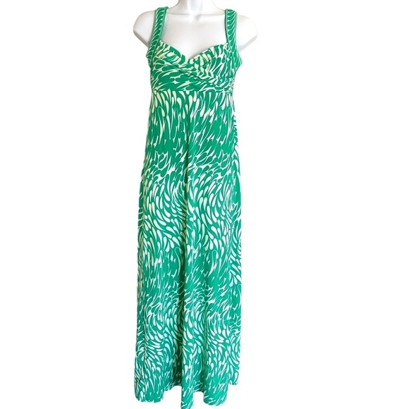 BCBGMaxAzria | Green and White Print Maxi Dress - Picture 1 of 7